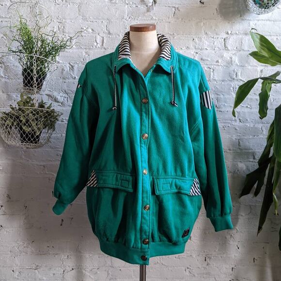 Vintage Jackets & Blazers - Vintage Oversize Sweater Jacket Reversible Green Sweat Jacket Fleece Coat Large